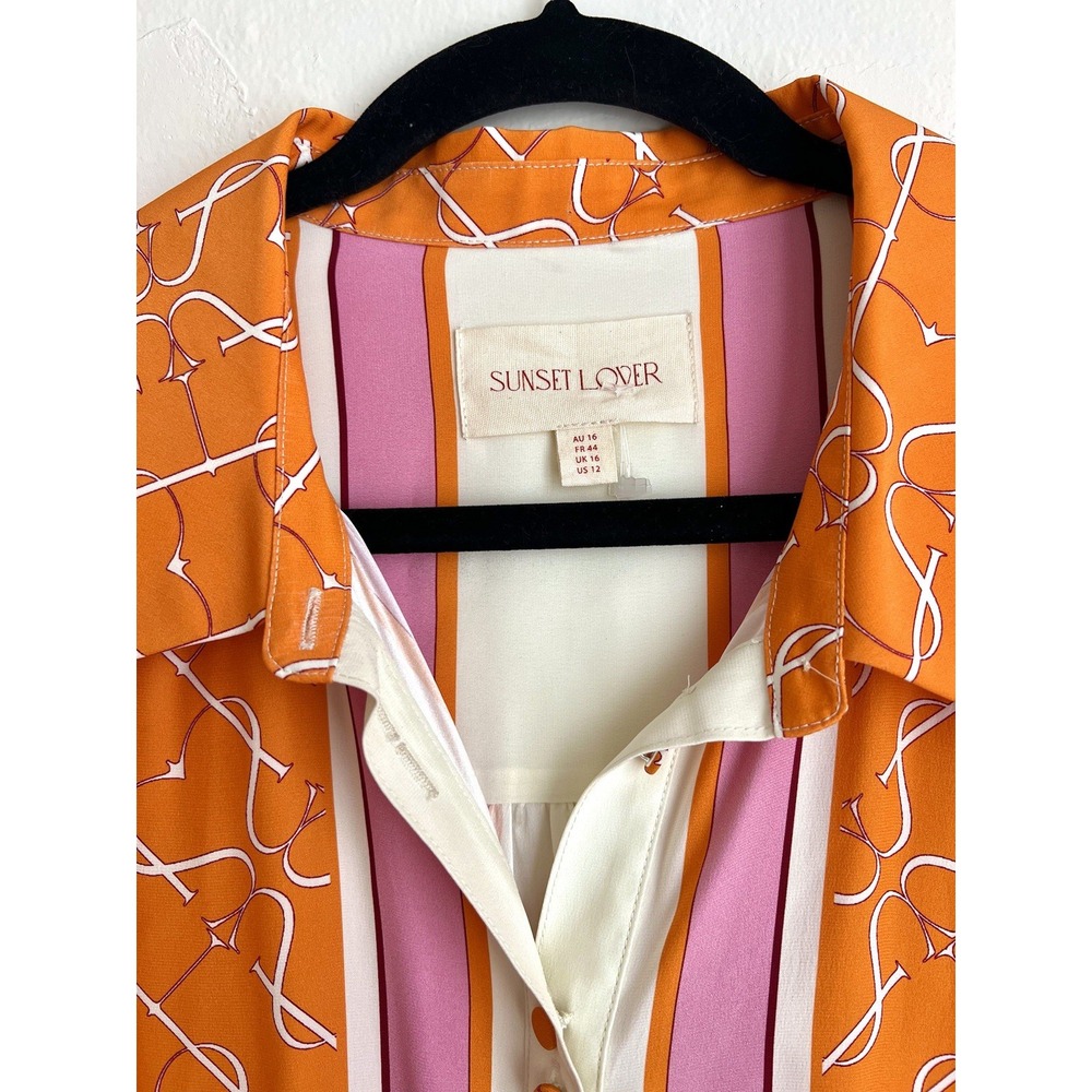 Sunset Lover $1299 Elbaz 100% Silk Buttoned Caftan Dress Scarfe Print US 12 - Picture 9 of 12